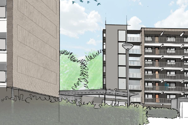 Getekend ontwerp van Mendelssohnflat na groot onderhoud